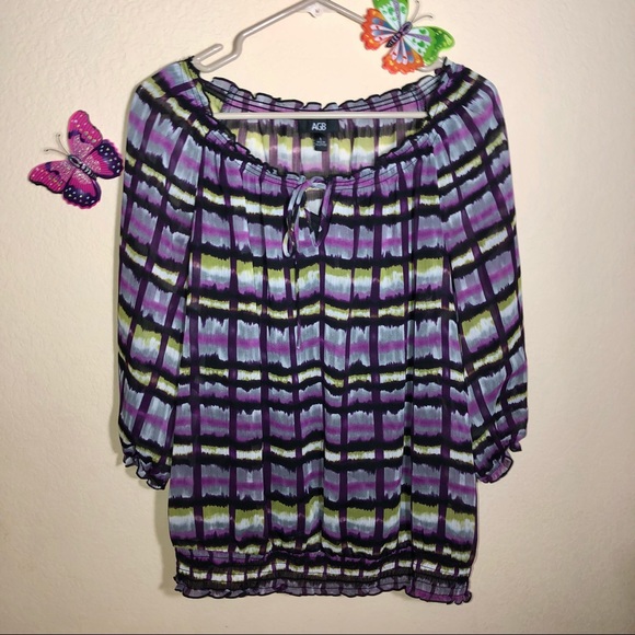 AGB Tops - AGB Blouse 3/4 Sleeves with attached Black Cami, Large, EUC, pet/smoke free home